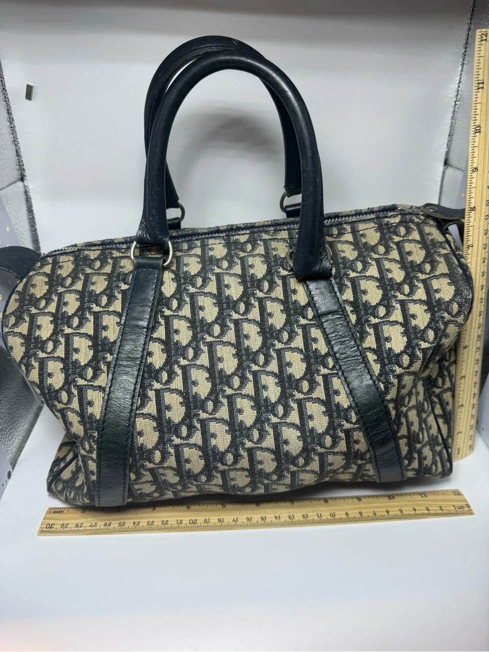 Christian Dior Oblique Boston Bag Blue Trotter Monogram Authentic Vintage Dior - Picture 2 of 16